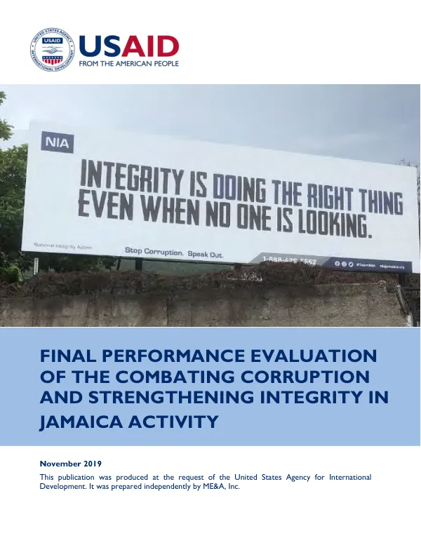 Final performance evaluation of the combating corruption and strengthening integrity in Jamaica activity