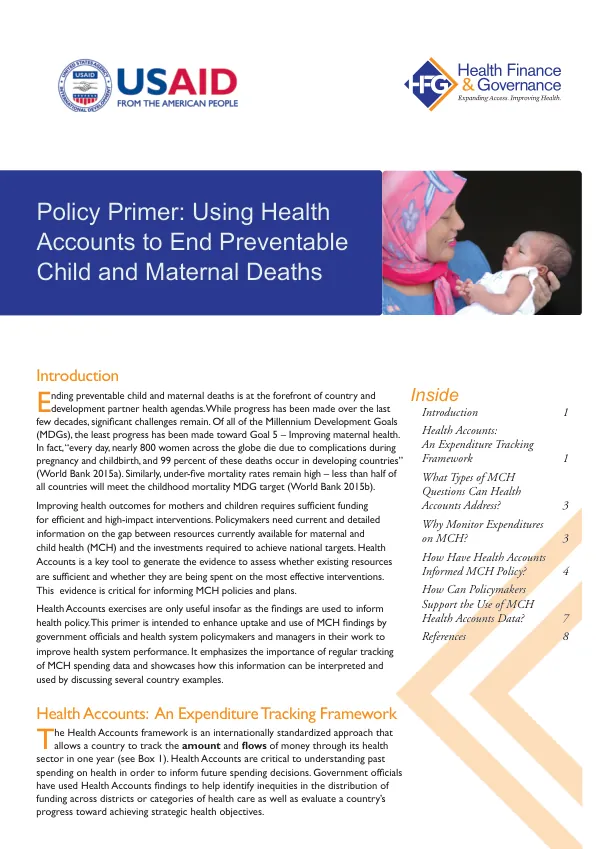 Policy Primer: Using Health Accounts to End Preventable Child and Maternal Deaths