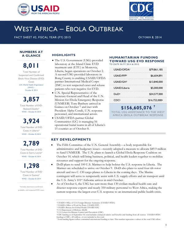 West Africa – Ebola Outbreak Fact Sheet #2, Fiscal Year (FY) 2015