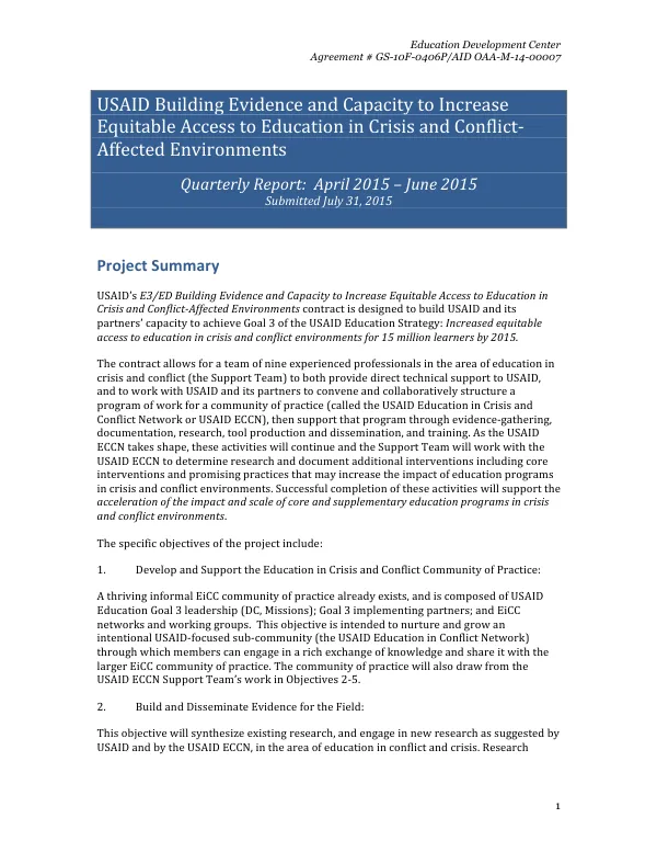 USAID ECCN April - June Quarterly Report Final