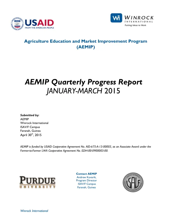 AEMIP Quarterly Progress Report (January-March 2015)