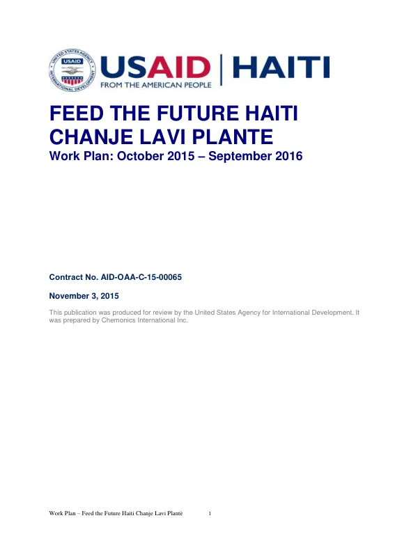 Work Plan – Feed the Future Haiti Chanje Lavi Plantè