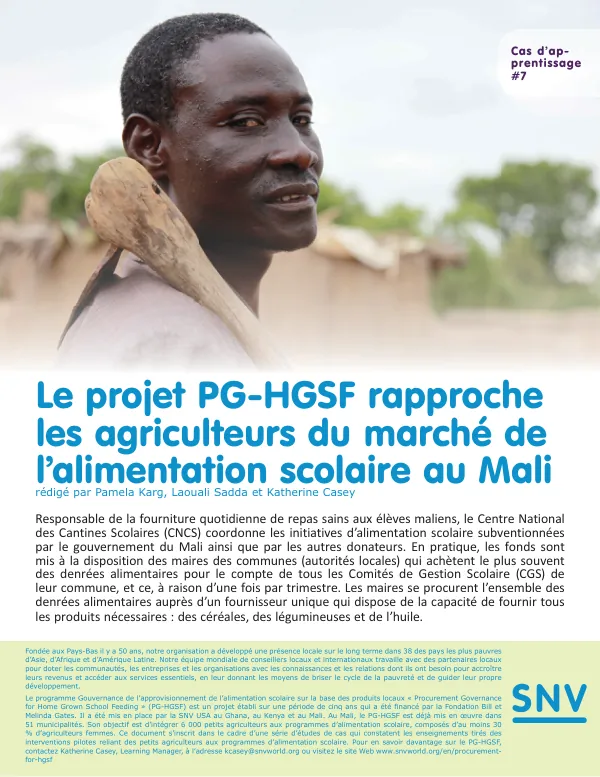Le projet PG-HGSF rapproche les agriculteurs du marché de l'alimentation scolaire au Mali