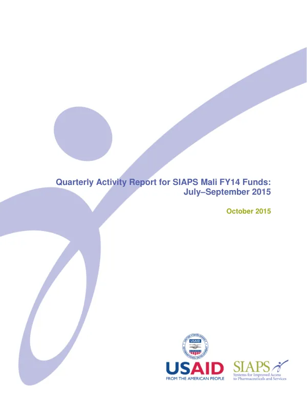 Quarterly Activity Report for SIAPS Mali FY14 Funds: July–September 2015