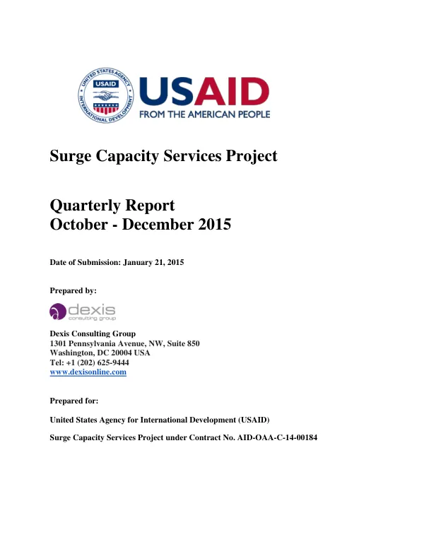 Surge Capacity Services Project Quarterly Report: October - December 2015