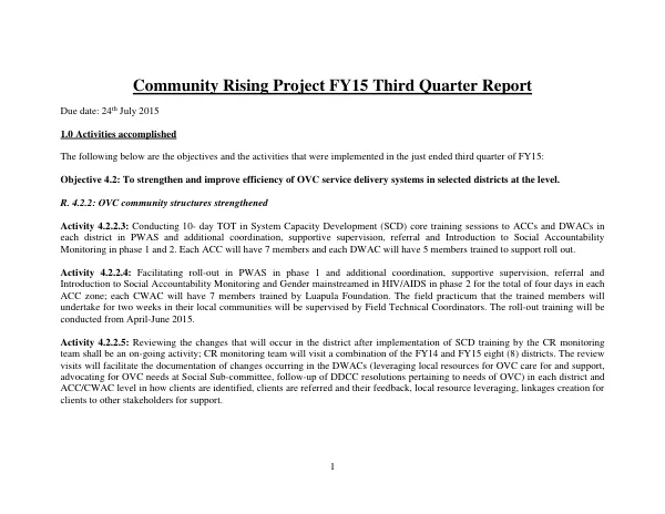 Community Rising Project FY15 Third Quarter Report
