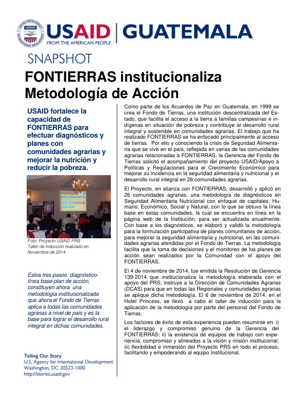 USAID fortalece la capacidad de FONTIERRAS para efectuar diagnósticos y planes con comunidades agrarias y mejorar la nutrición y reducir la pobreza