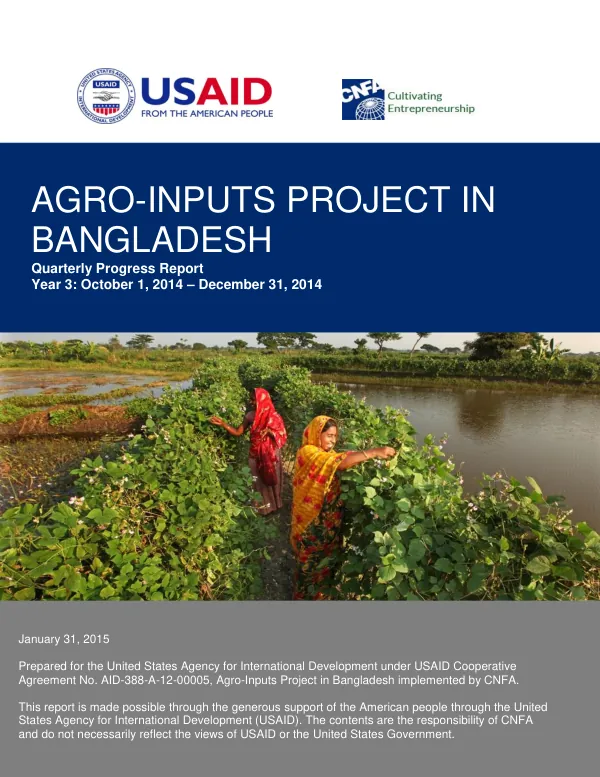 Quarterly Progress Report: Agro-Inputs Project in Bangladesh, Year 3, Quarter 1