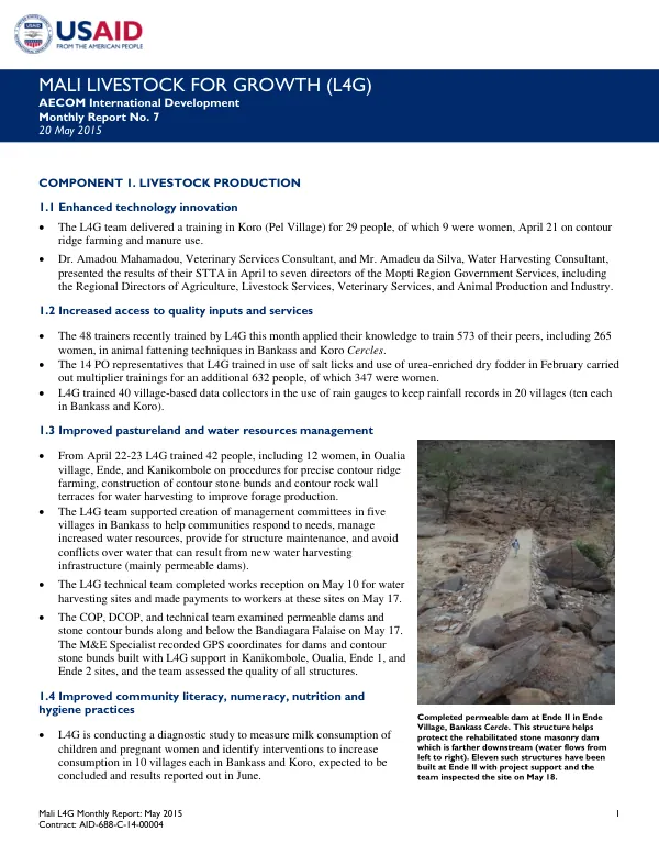 Mali L4G Monthly Report: May 2015