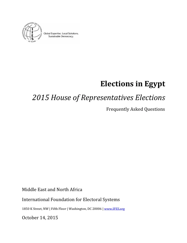 Elections in Egypt: 2015 House of Representatives Elections Frequently Asked Questions