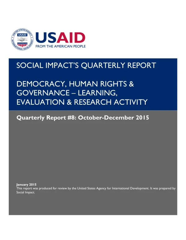Quarterly Report #8: October-December 2015