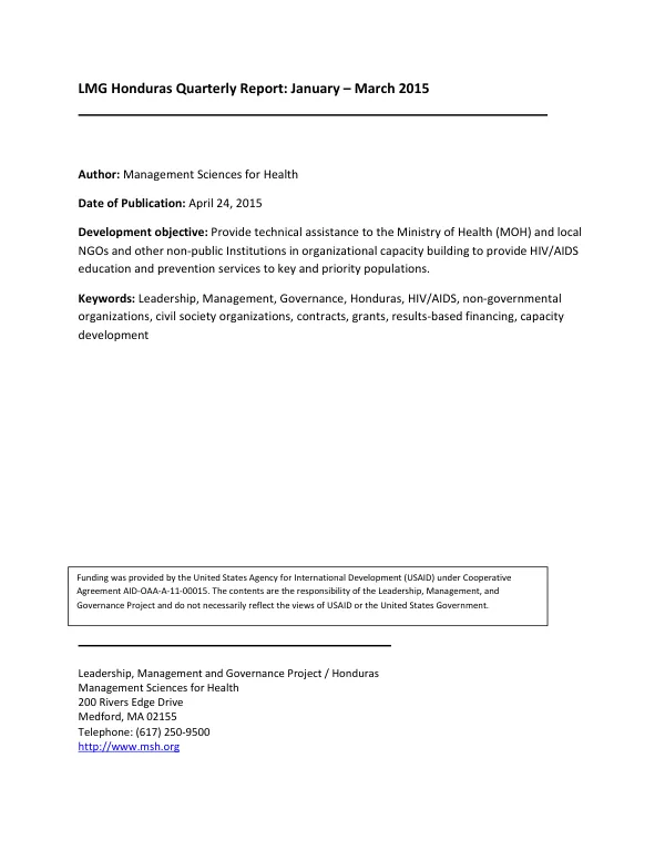 LMG Honduras Quarterly Report: January – March 2015
