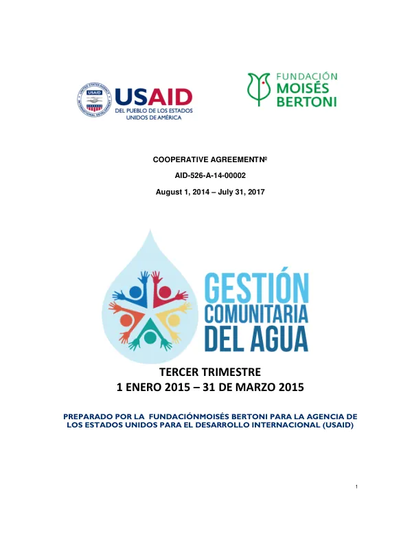 Cooperative Agreement AID-526-A-14-00002: Gestión Comunitaria del Agua