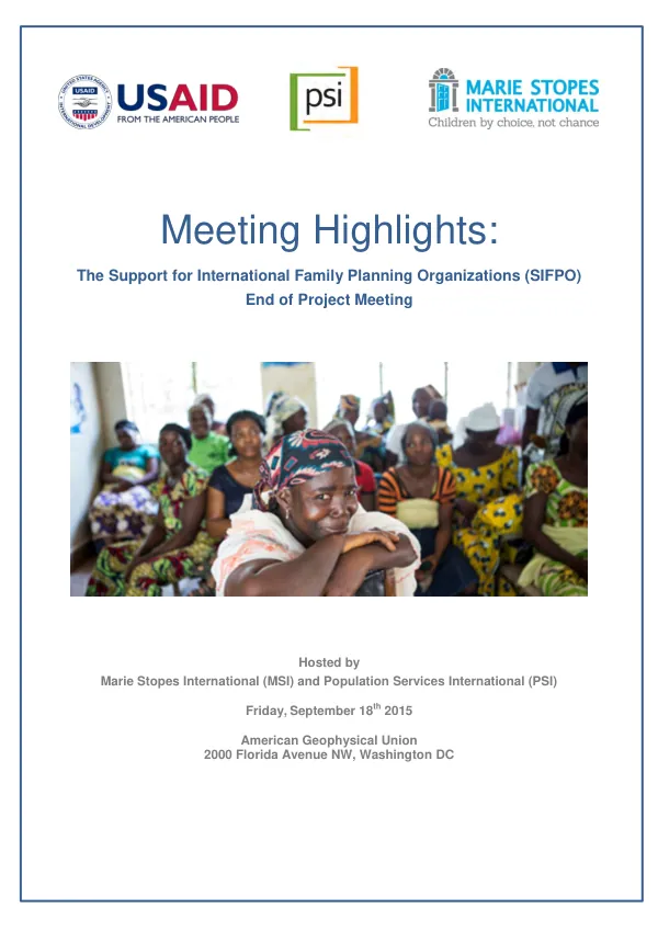 Support for International Family Planning Organizations (SIFPO) End of Project Meeting
