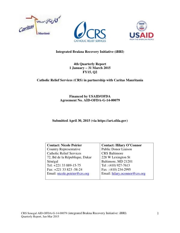 Quarterly Report, Jan-Mar 2015: Integrated Brakna Recovery Initiative (iBRI)