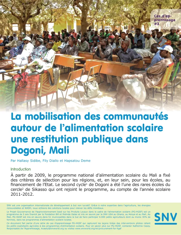 La mobilisation des communautés autour de l'alimentation scolaire une restitution publique dans Dogoni, Mali