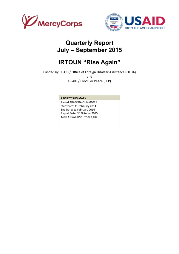 Quarterly Report: Irtoun – Rise Again, July – September 2015