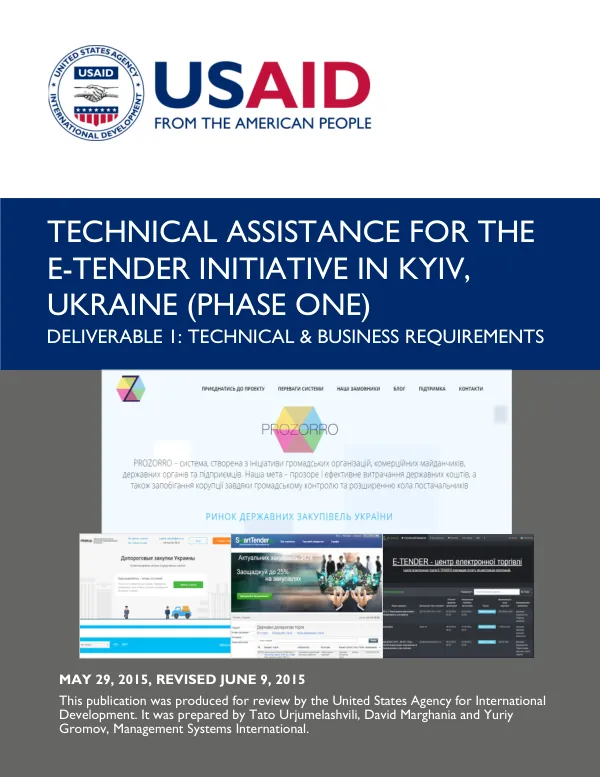 Technical Assistance for the E-Tender Initiative in Kyiv, Ukraine (Phase One)