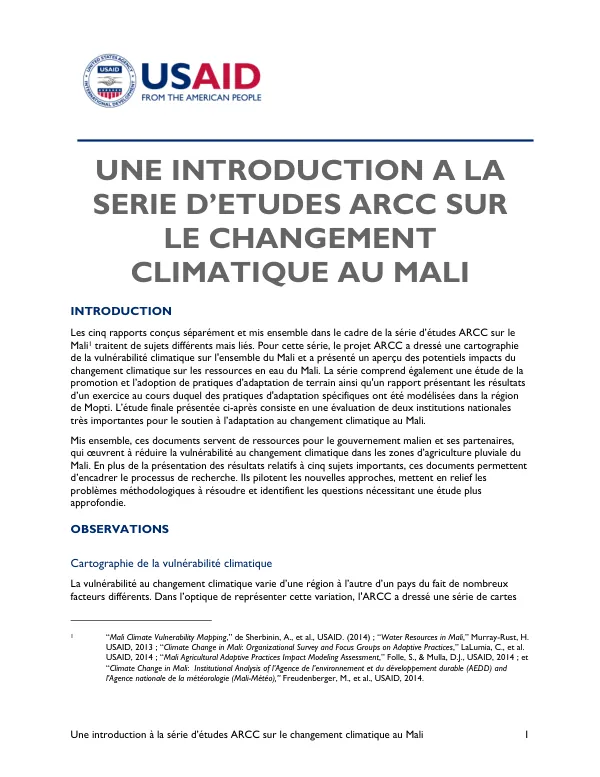 Une introduction à la série d’études ARCC sur le changement climatique au Mali