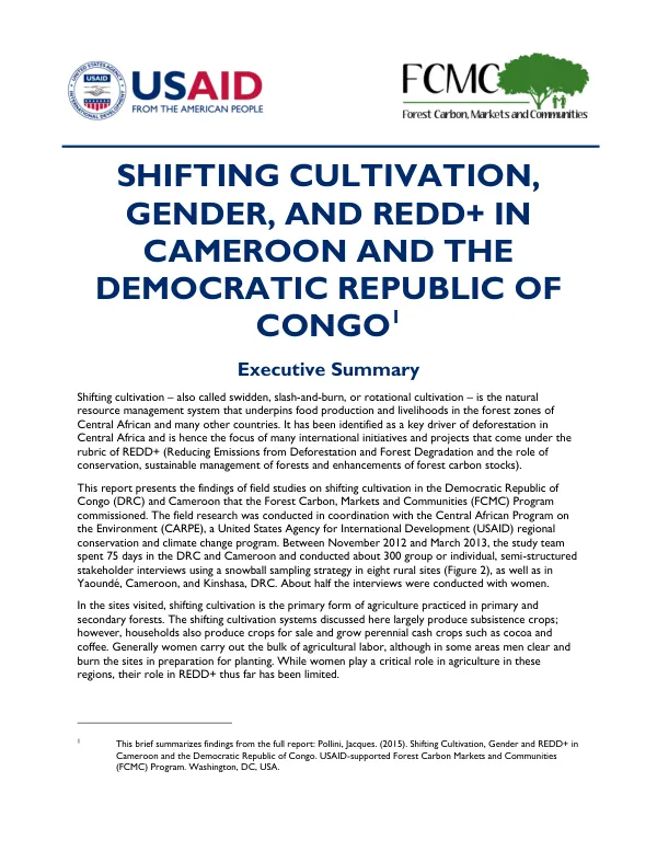 Shifting Cultivation, Gender, and REDD+ in Cameroon and the Democratic Republic of Congo
