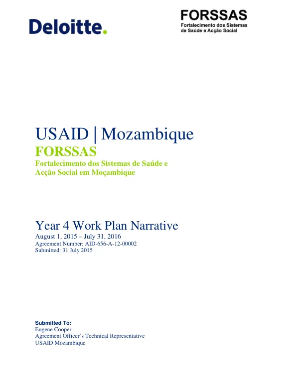 Year 4 Work Plan Narrative: Fortalecimento dos Sistemas de Saúde e Acção Social em Moçambique