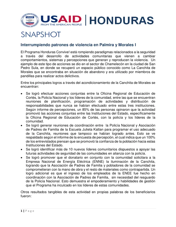 Interrumpiendo patrones de violencia en Palmira y Morales I