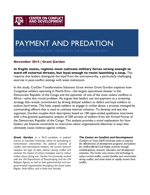 Payment and Predation: The Politics of Wages and Violence in the Congolese Army