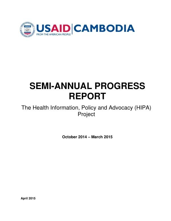 Semi-Annual Progress Report: Health Information, Policy and Advocacy (HIPA) Project