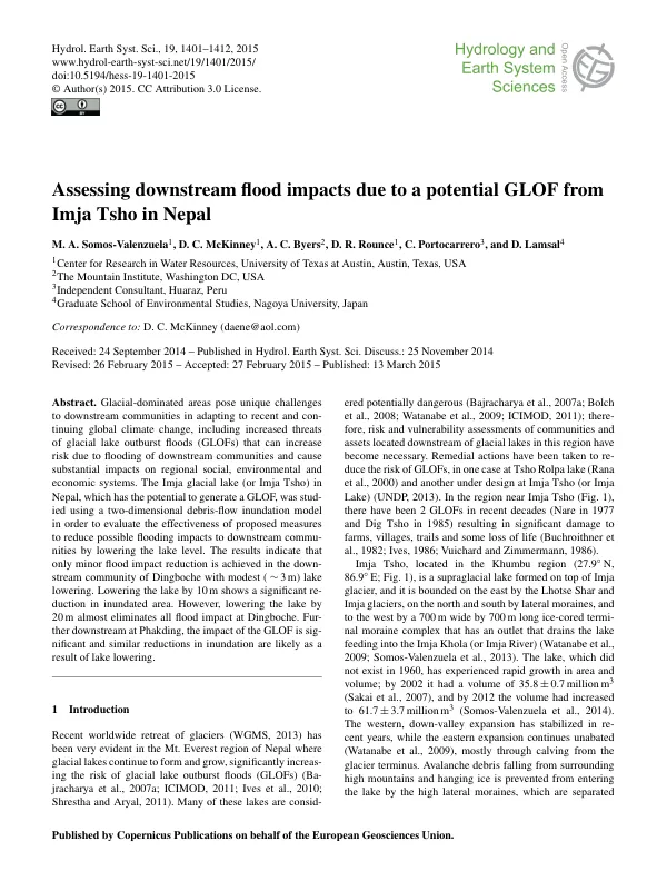 Assessing downstream flood impacts due to a potential GLOF from Imja Tsho in Nepal