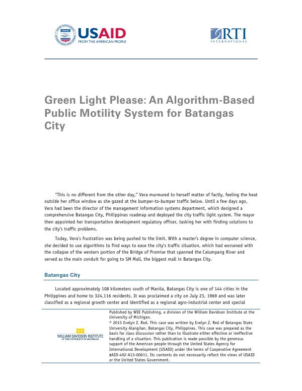 Green Light Please: An Algorithm-Based Public Motility System for Batangas City