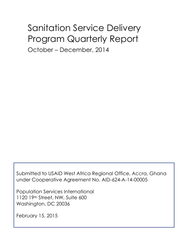 Sanitation Service Delivery Program Quarterly Report