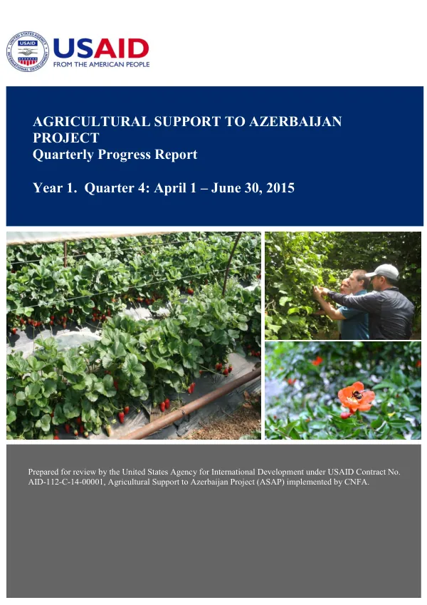 Agricultural Support to Azerbaijan Project (ASAP) Quarterly Progress Report