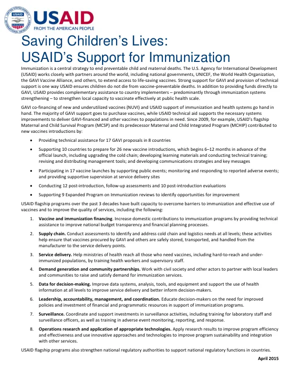 Maternal and Child Health Immunization Fact Sheet