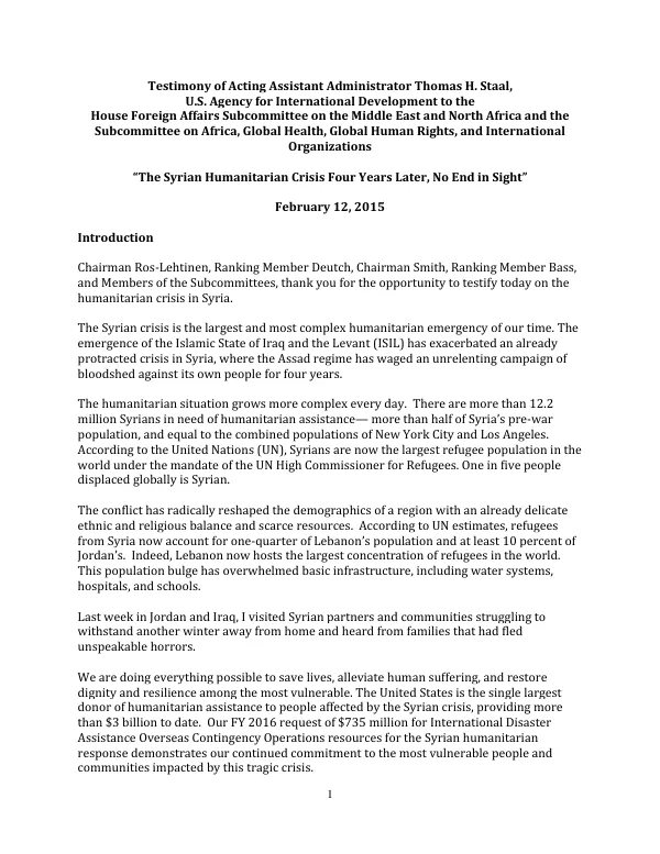 The Syrian Humanitarian Crisis Four Years Later, No End in Sight