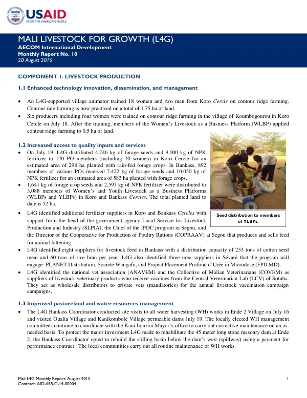 Mali L4G Monthly Report: August 2015
