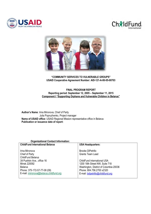 Final Program Report: Community Services to Vulnerable Groups