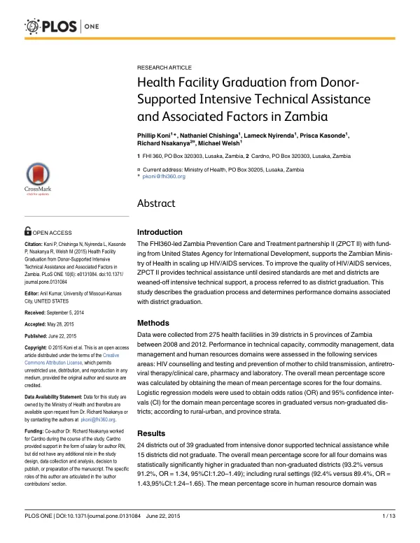 Health Facility Graduation from Donor-Supported Intensive Technical Assistance and Associated Factors in Zambia