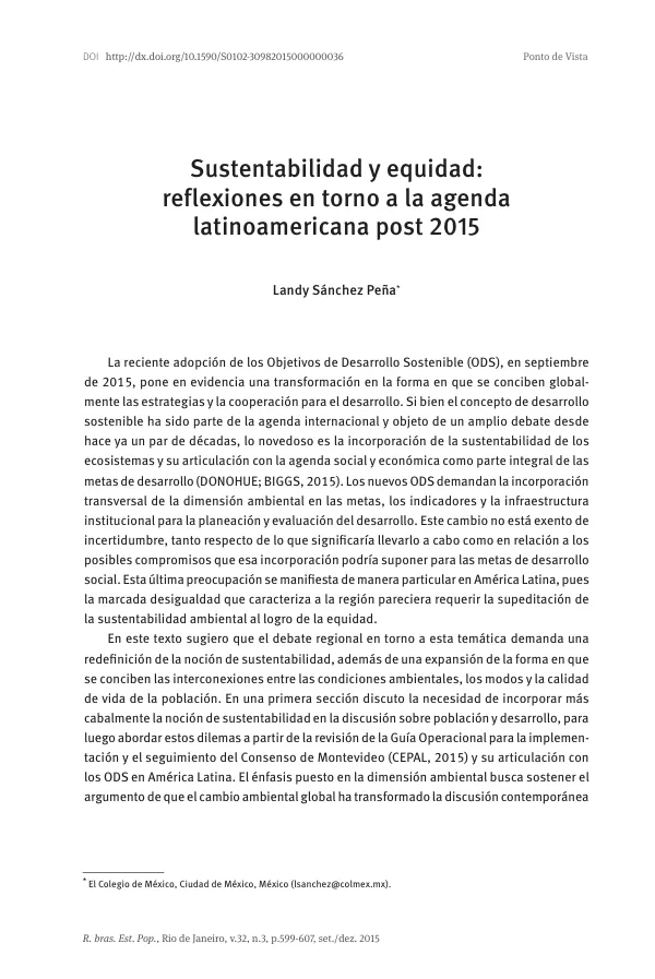 Sustentabilidad y equidad: reflexiones en torno a la agenda latinoamericana post 2015