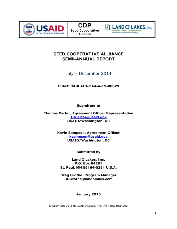 Seed Cooperative Alliance Semi-Annual Report