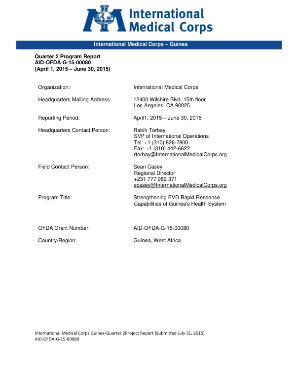 International Medical Corps Guinea‐Quarter 2Project Report