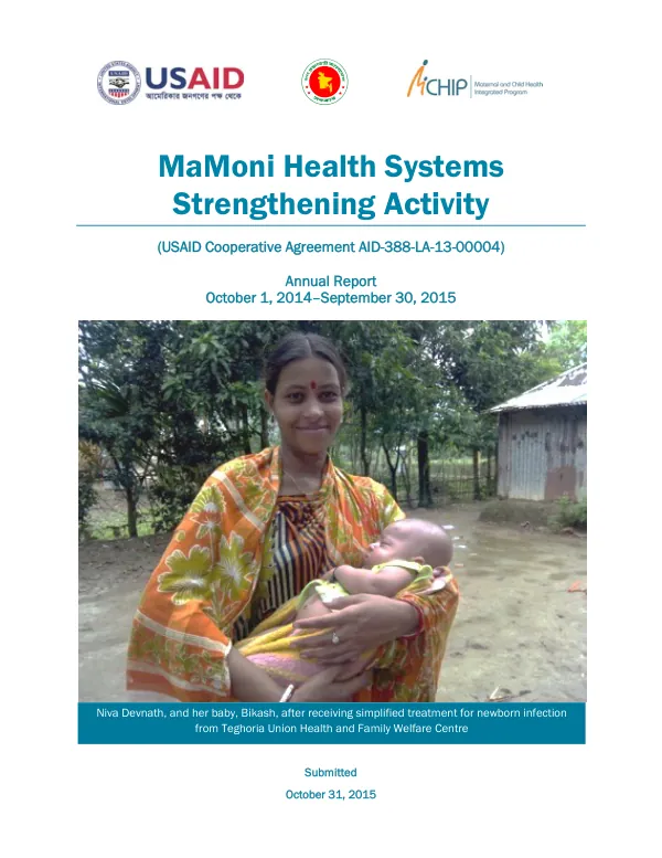 MaMoni Health Systems Strengthening Activity: Annual Report