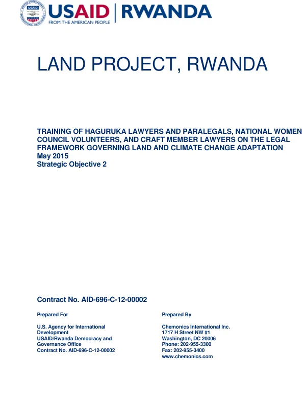 Training of Haguruka Lawyers and Paralegals, National Women Council Volunteers, and Craft Member Lawyers on the Legal Framework Governing Land and Climate Change Adaptation