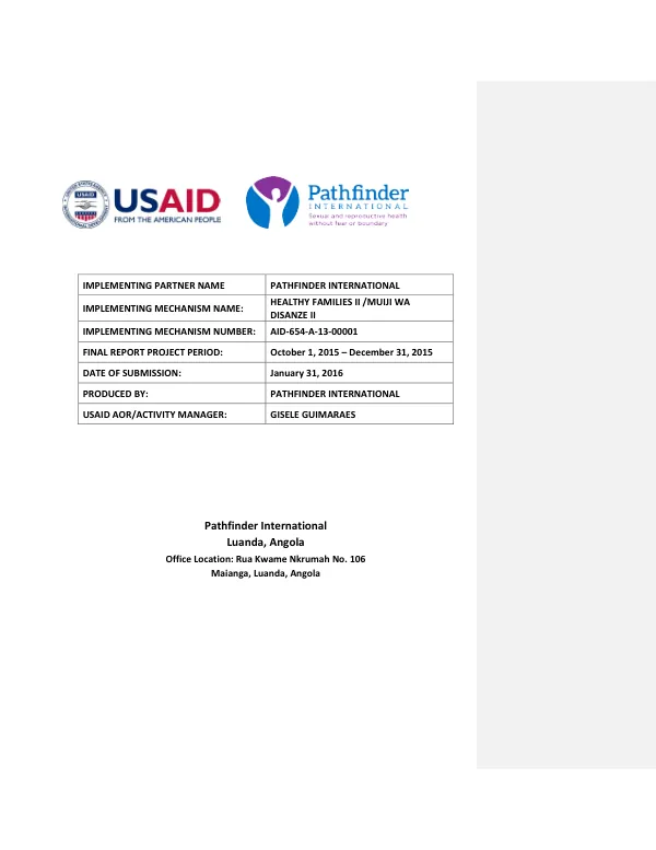USAID Healthy Families II Quarterly Report October - December 2015