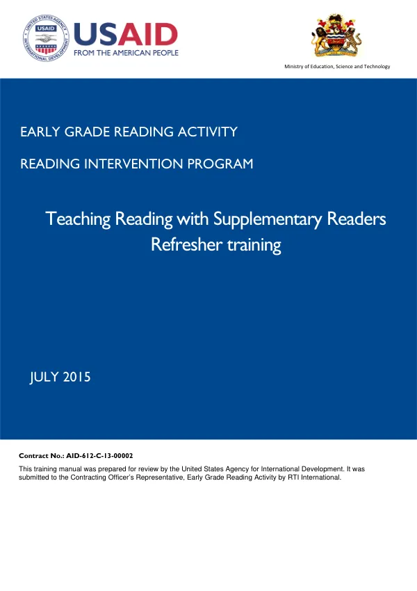 Early Grade Reading Activity: Teaching with Supplementary Readers Standards 1, 2 and 3 Refresher training