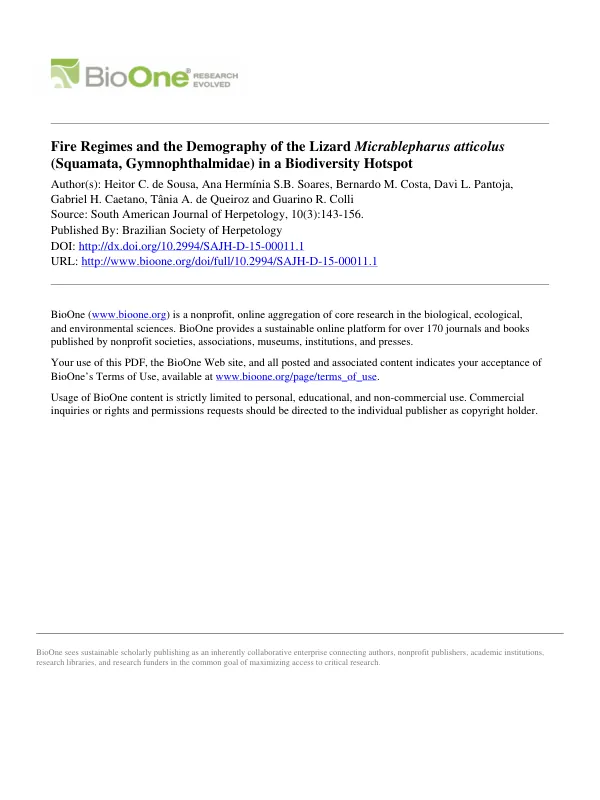 Fire Regimes and the Demography of the Lizard Micrablepharus atticolus (Squamata, Gymnophthalmidae) in a Biodiversity Hotspot