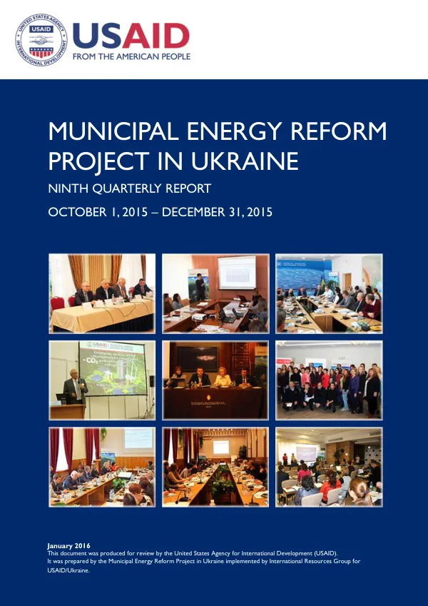 USAID Municipal Energy Reform Project – Ninth Quarterly Report