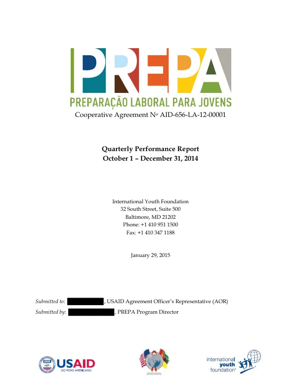 Quarterly Performance Report #8: PREPA Preparação Laboral para Jovens