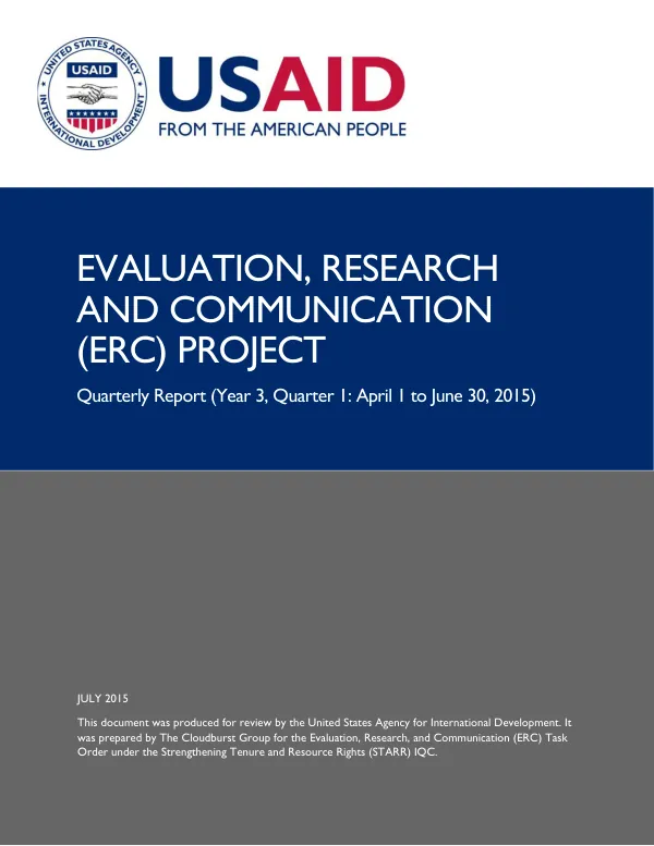 Quarterly Report (Year 3, Quarter 1: April 1 to June 30, 2015) for the Evaluation, Research, and Communication (ERC) Project