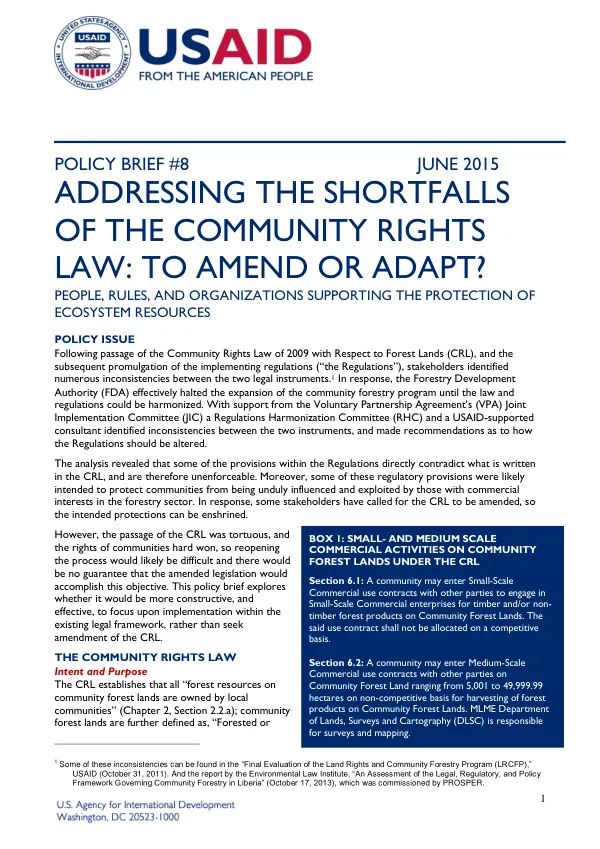 Addressing the Shortfalls of the Community Rights Law: To Amend or Adapt?