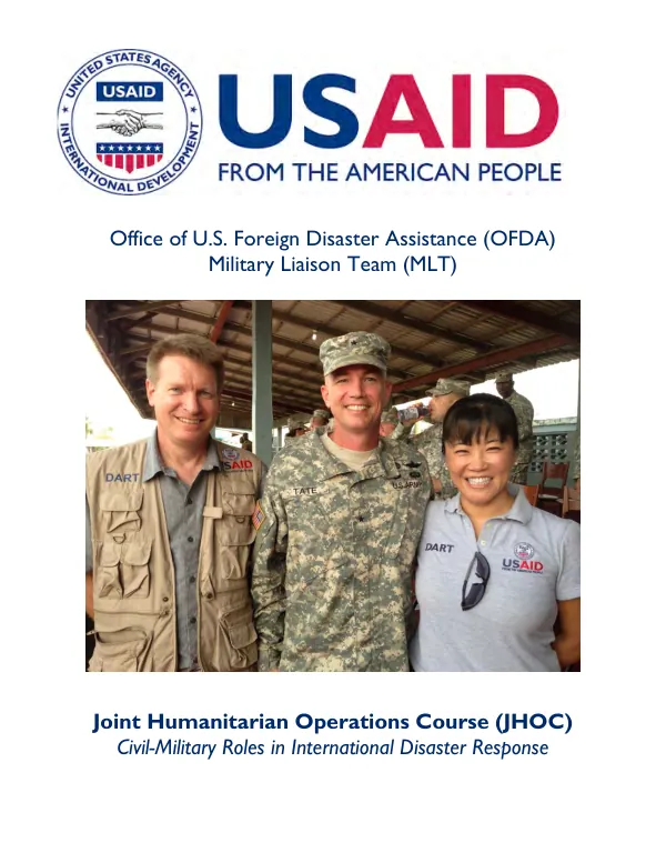 Joint Humanitarian Operations Course (JHOC) Civil-Military Roles in International Disaster Response
